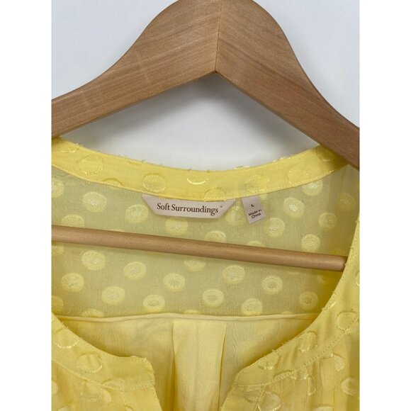 SOFT SURROUNDINGS Dot Calm Shirt Silk Swiss Polka Dot Blouse Chartreuse Top LARG - Picture 3 of 5